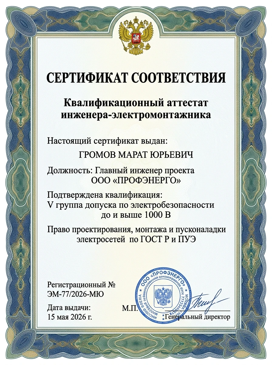Сертификат соответствия ГОСТ Р на электромонтажные работы